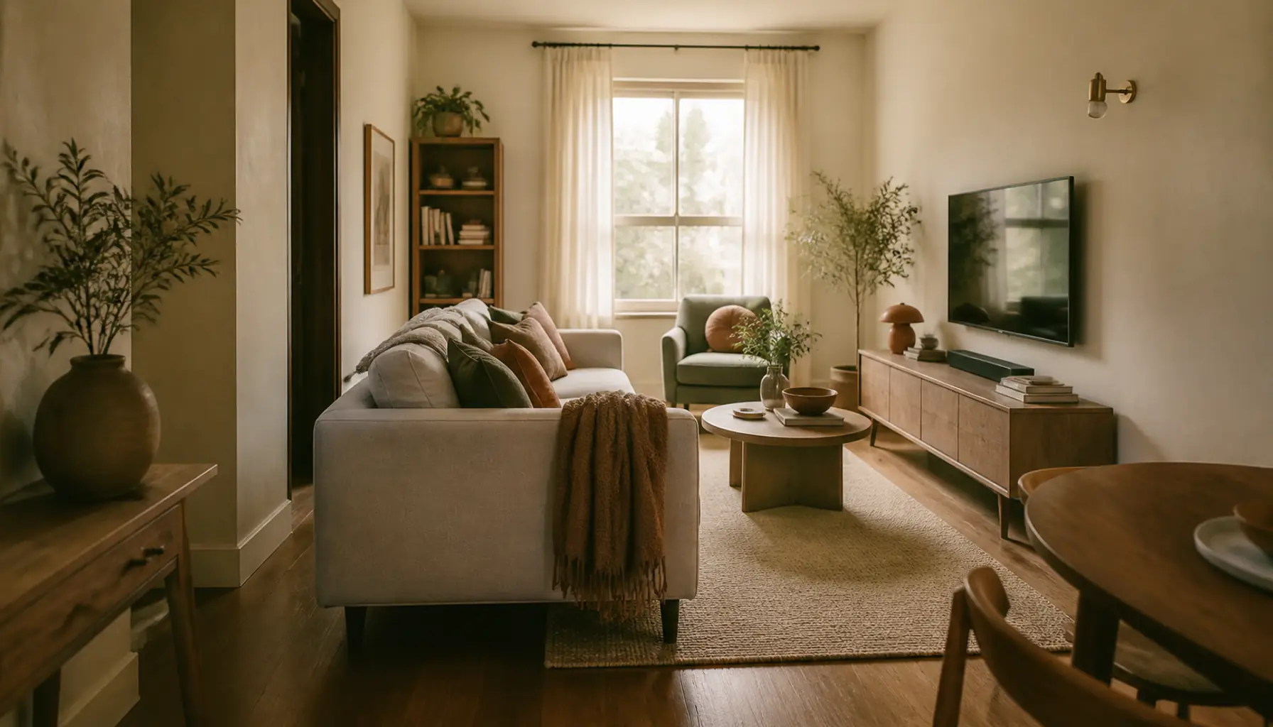 How to Arrange a Long Narrow Living Room With a TV (Without Blocking the Walkway)